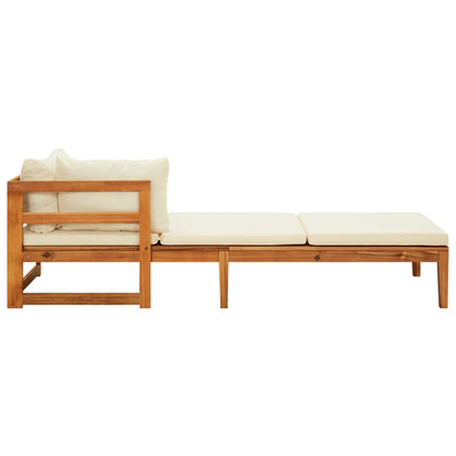 Sun Lounger Cream White Solid acacia wood 2 person Foldable