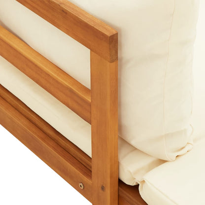 Sun Lounger Cream White Solid acacia wood 2 person Foldable