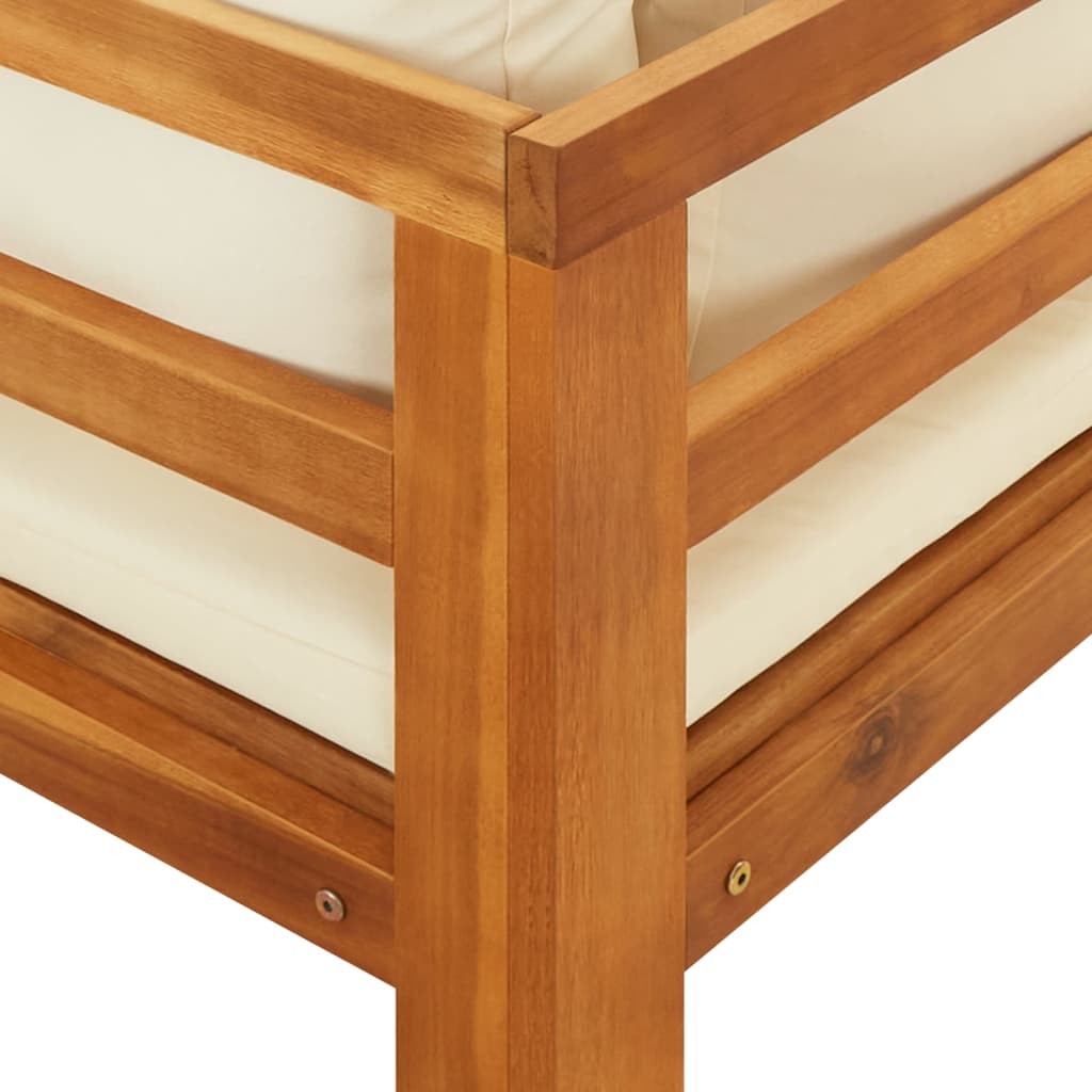 Sun Lounger Cream White Solid acacia wood 2 person Foldable