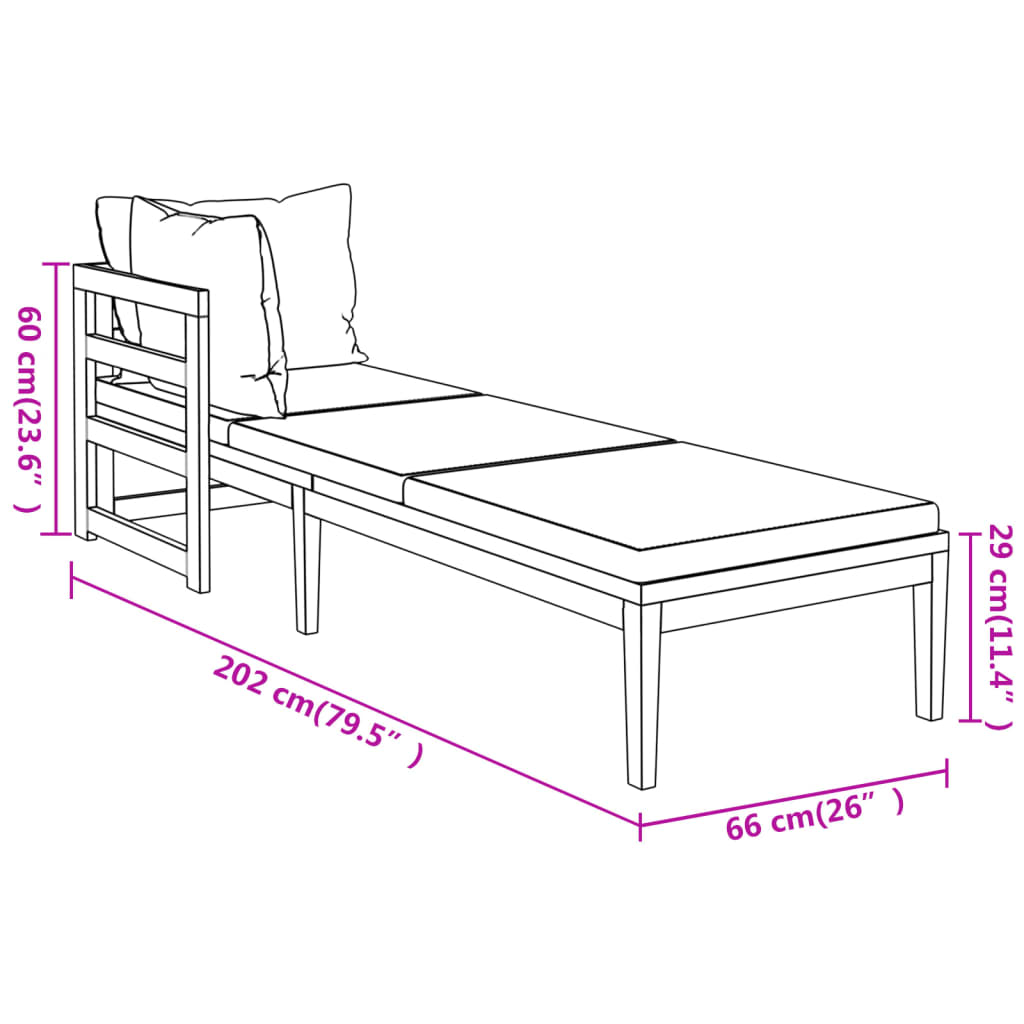 Sun Lounger Cream White Solid acacia wood 2 person Foldable