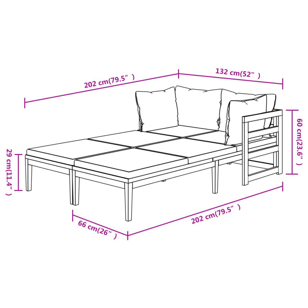 Sun Lounger Cream White Solid acacia wood 2 person Foldable