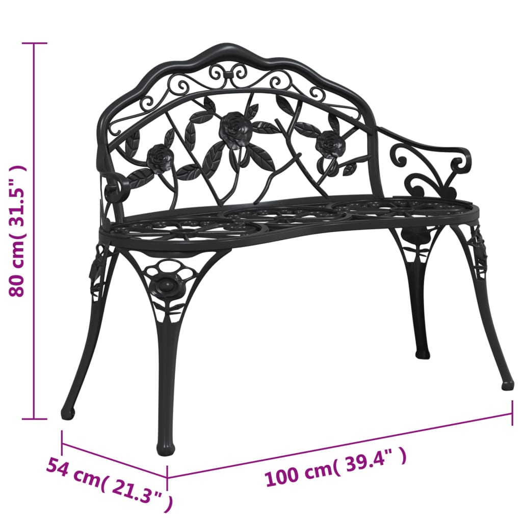 Garden Bench Black Cast Aluminum, Cast Iron Medium