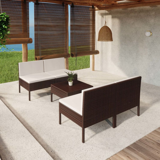 Garden Lounge Set Brown PE Rattan Medium Removable Covers