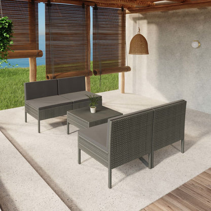 Garden Lounge Set Grey PE Rattan, powder-coated steel, fabric