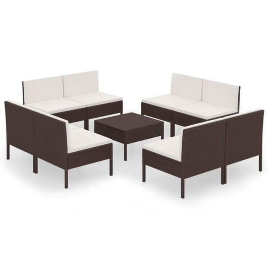 Garden Lounge Set Brown PE Rattan, Powder-Coated Steel, Polyester