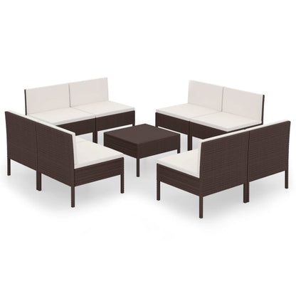 Garden Lounge Set Brown PE Rattan, Powder-Coated Steel, Polyester