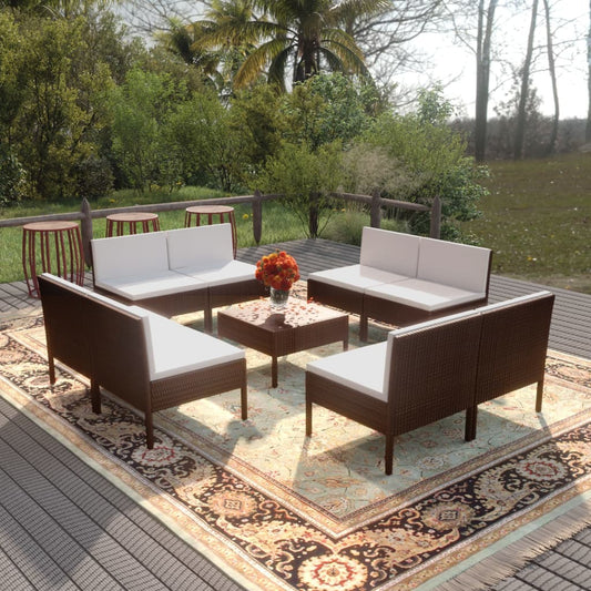 Garden Lounge Set Brown PE Rattan, Powder-Coated Steel, Polyester
