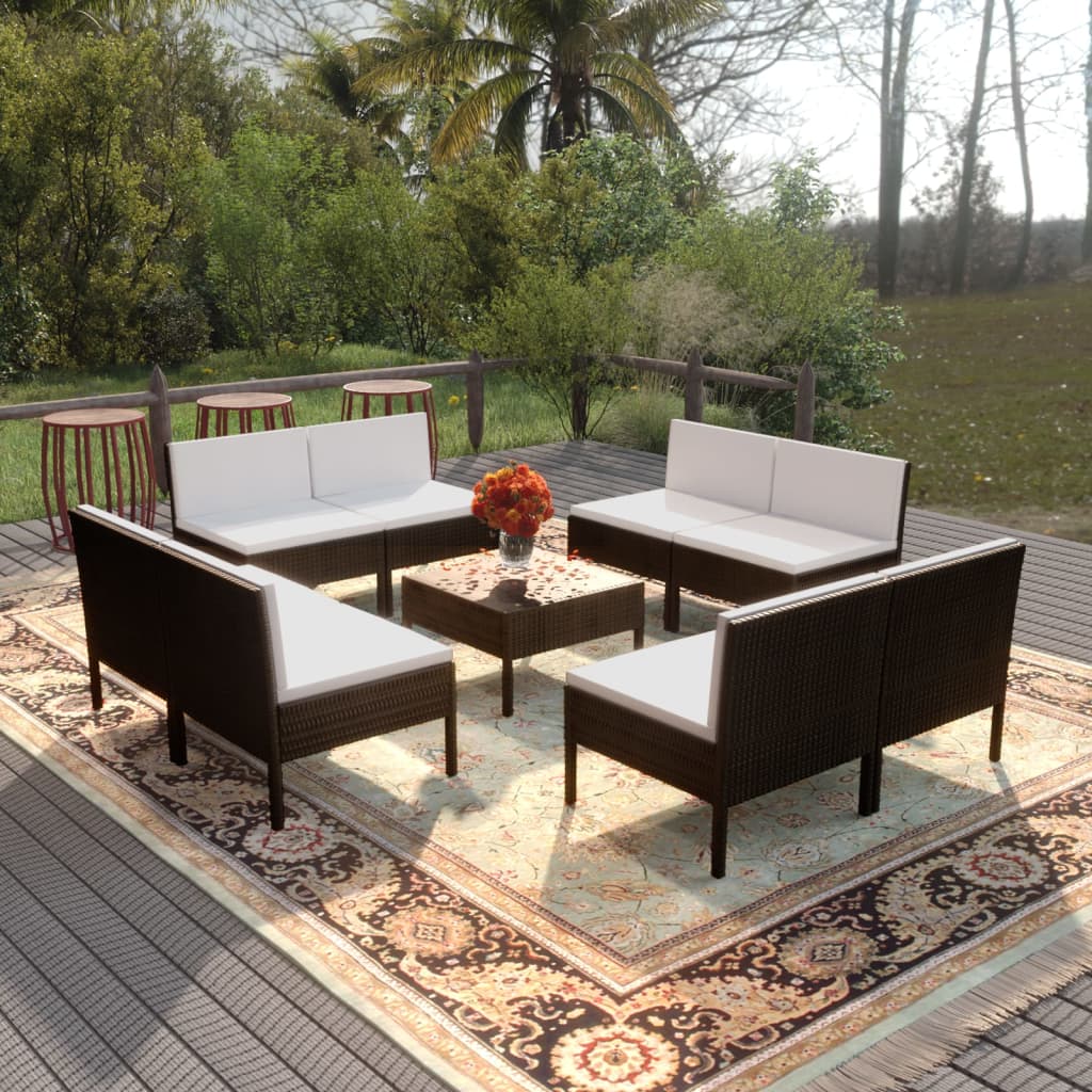 Garden Lounge Set Black PE rattan Large Modular