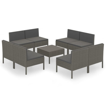 Garden Lounge Set Grey PE rattan, powder-coated steel, polyester