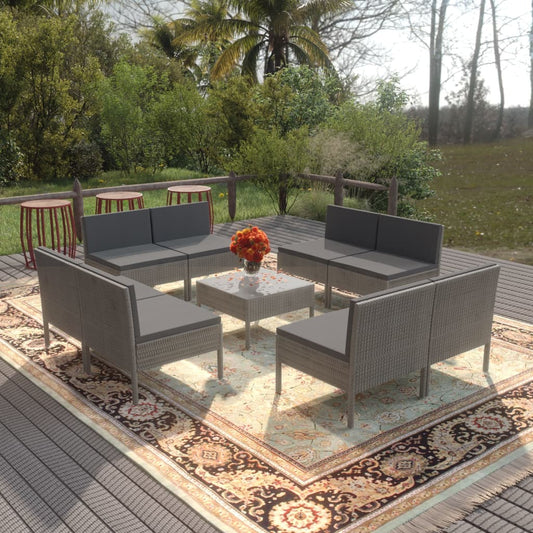 Garden Lounge Set Grey PE rattan, powder-coated steel, polyester