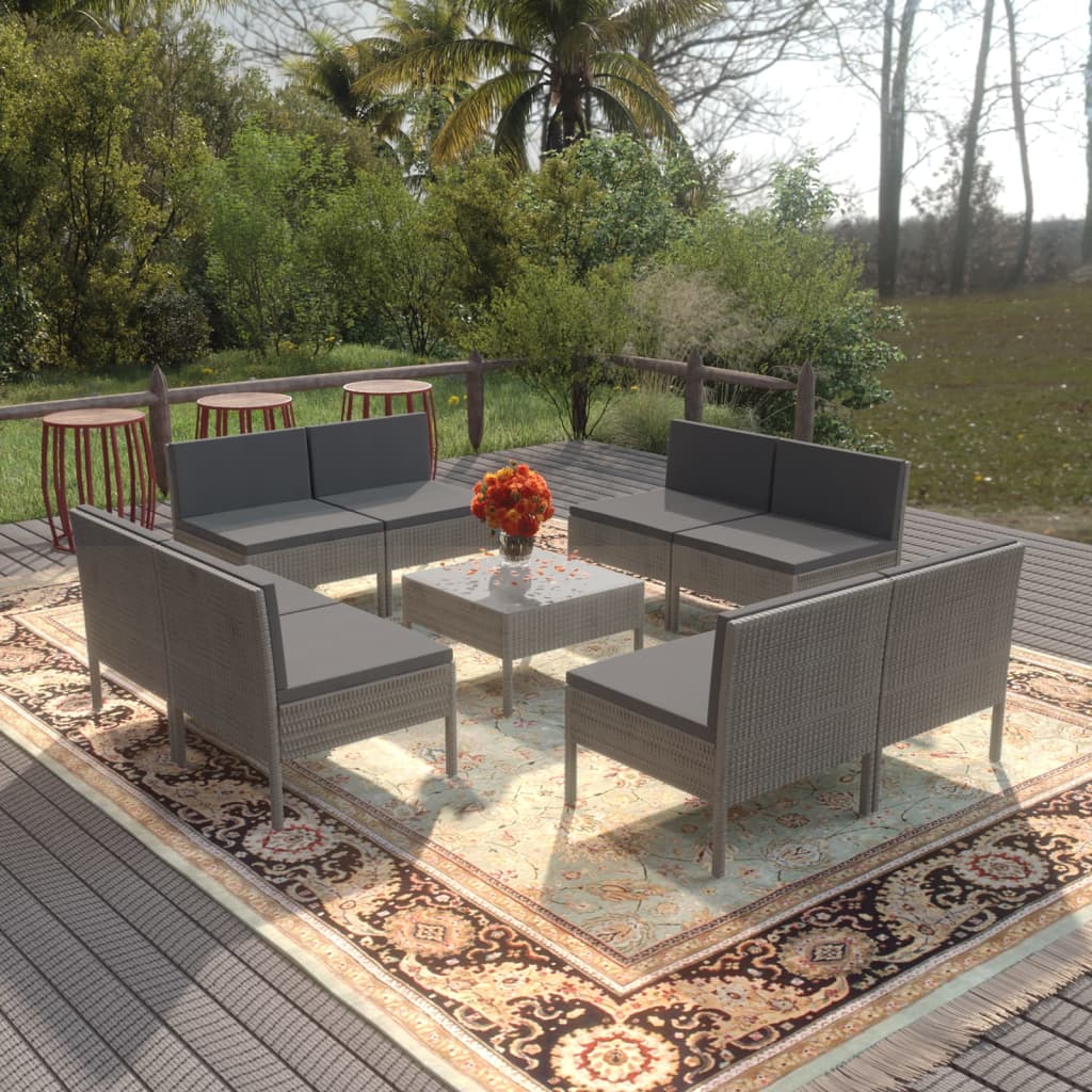 Garden Lounge Set Grey PE rattan, powder-coated steel, polyester