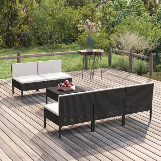 Garden Lounge Set Black, Cream White Cushions