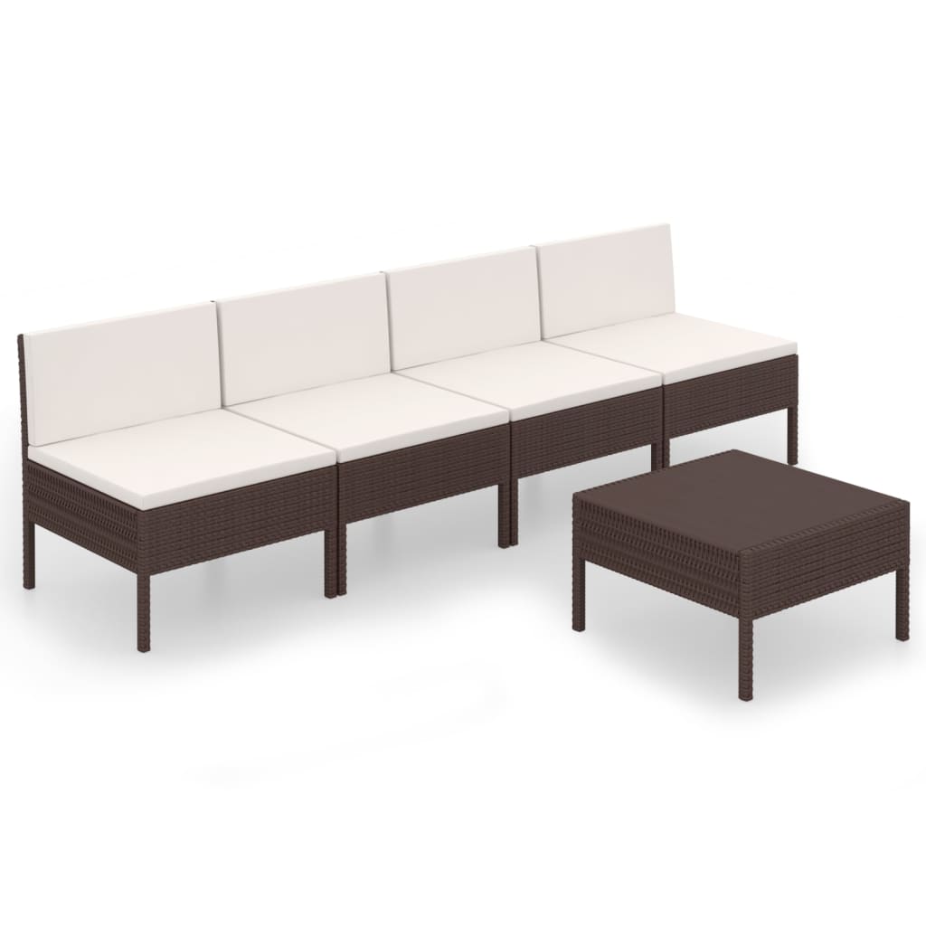 Garden Lounge Set Brown PE rattan, powder-coated steel, polyester