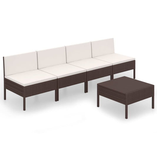 Garden Lounge Set Brown PE rattan, powder-coated steel, polyester
