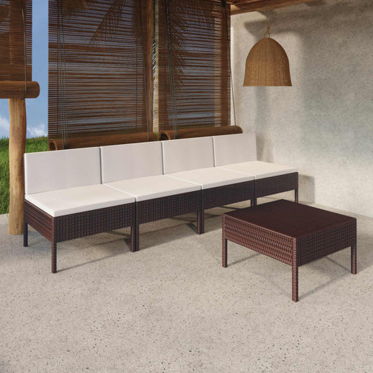 Garden Lounge Set Brown PE rattan, powder-coated steel, polyester
