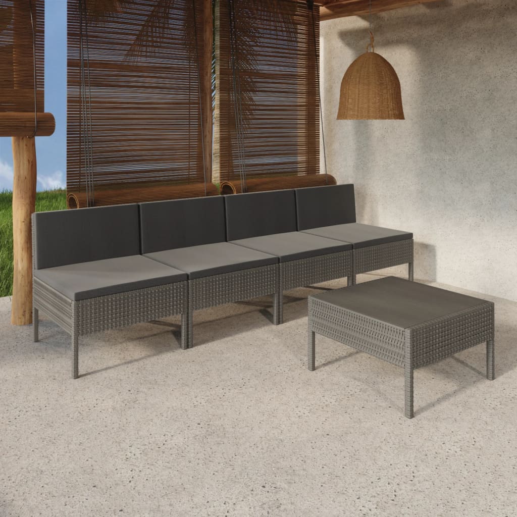 Garden Lounge Set Grey PE rattan 5 Piece Set Modular