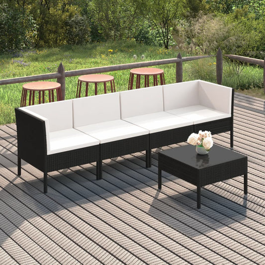 Garden Lounge Set Black PE Rattan Large Removable Covers