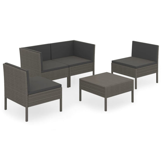 Garden Lounge Set Gray PE rattan, powder-coated steel, polyester