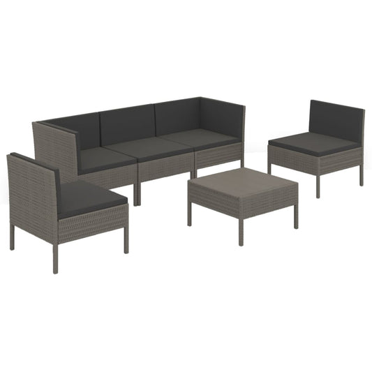 Garden Lounge Set Grey PE rattan, powder-coated steel, polyester