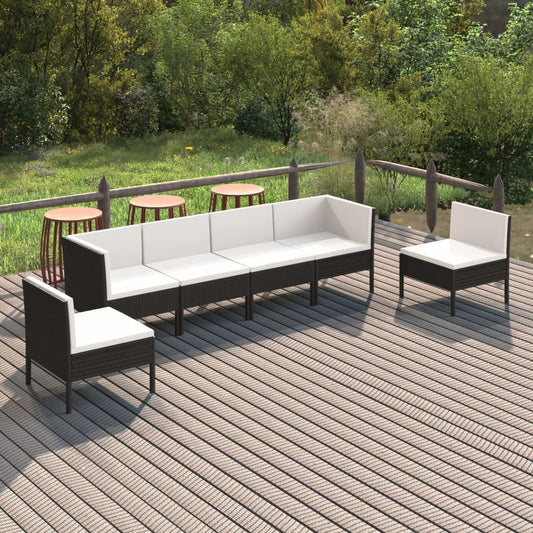 Garden Lounge Set Black Poly Rattan Set of 6 Modular