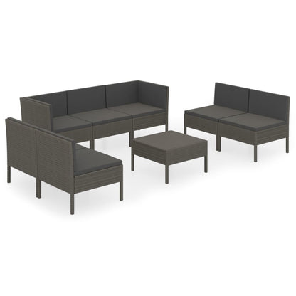 Garden Lounge Set Grey PE rattan, powder-coated steel, polyester