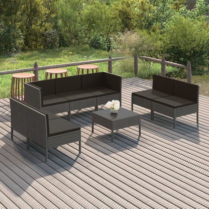 Garden Lounge Set Grey PE rattan, powder-coated steel, polyester