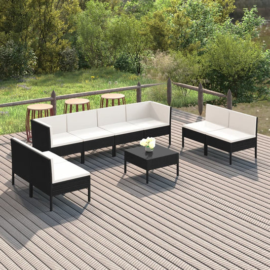 Garden Lounge Set Black PE Rattan Large Modular