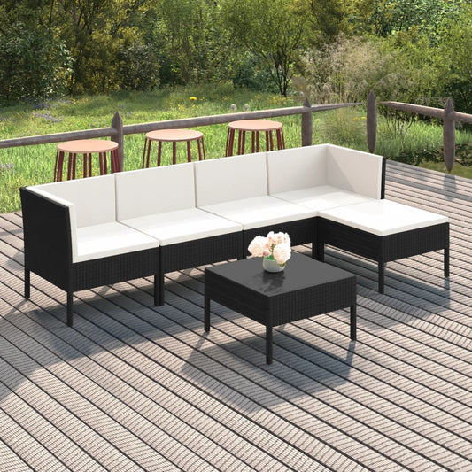 Garden Lounge Set Black with cream white cushions