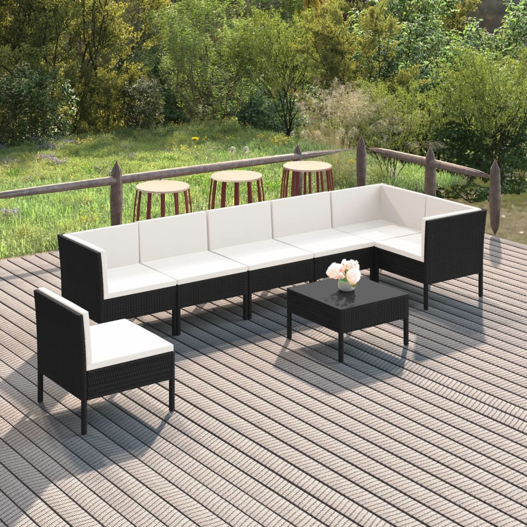 Garden Lounge Set Black PE rattan Large Modular