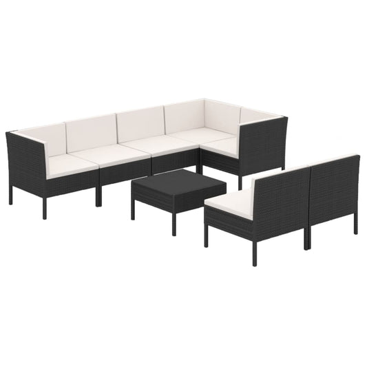 Garden Lounge Set Black PE rattan, powder-coated steel, polyester