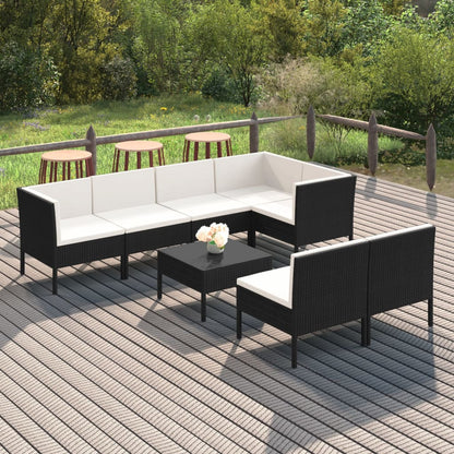 Garden Lounge Set Black PE rattan, powder-coated steel, polyester