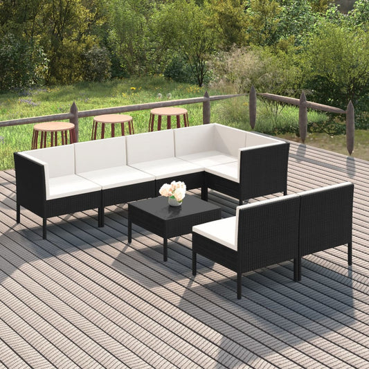 Garden Lounge Set Black PE rattan, powder-coated steel, polyester