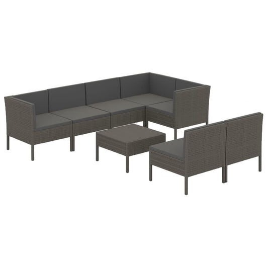 Garden Lounge Set Grey PE Rattan Large Adjustable Armrests