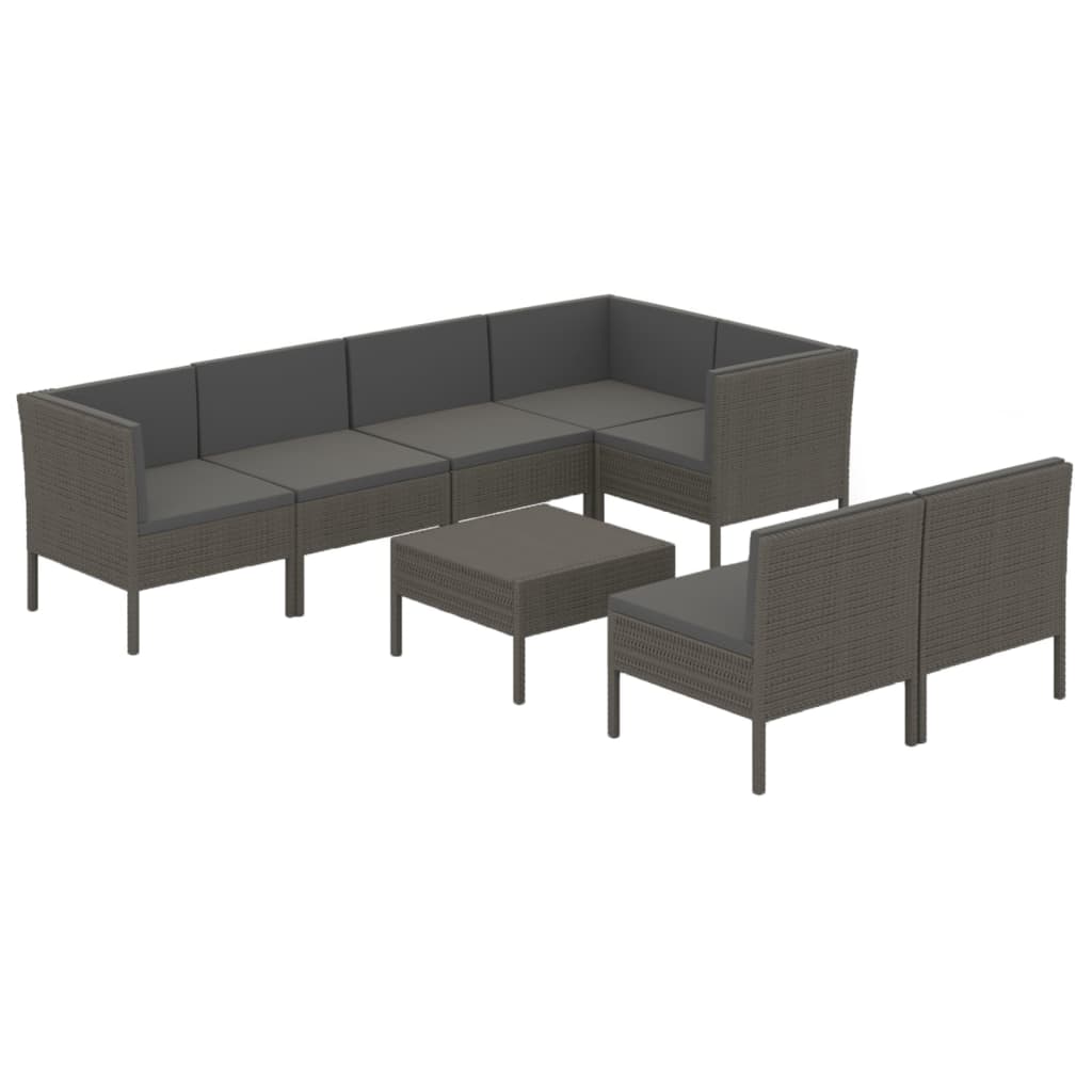 Garden Lounge Set Grey PE Rattan Large Adjustable Armrests