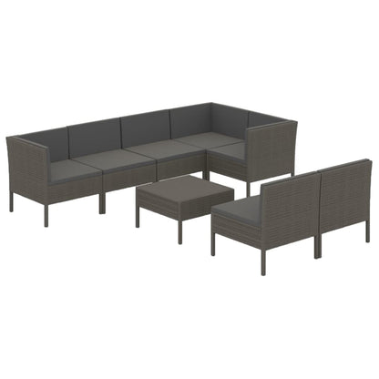 Garden Lounge Set Grey PE Rattan Large Adjustable Armrests