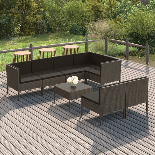 Garden Lounge Set Grey PE Rattan Large Adjustable Armrests