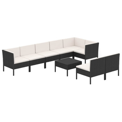 Garden Lounge Set Black PE Rattan, Powder-coated Steel, Polyester
