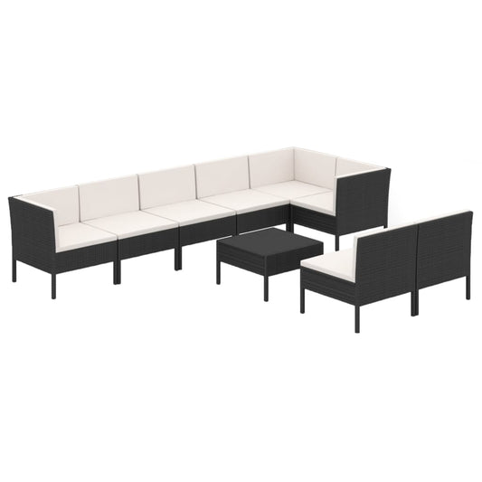 Garden Lounge Set Black PE Rattan, Powder-coated Steel, Polyester