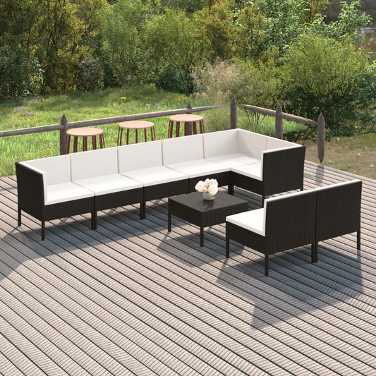 Garden Lounge Set Black PE Rattan, Powder-coated Steel, Polyester