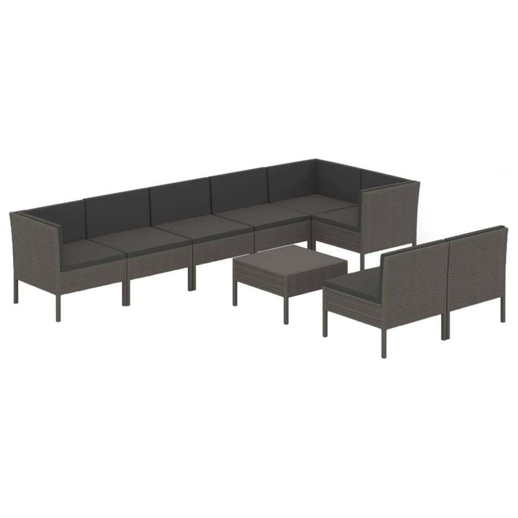 Garden Lounge Set Grey PE rattan 9 Piece Set Modular