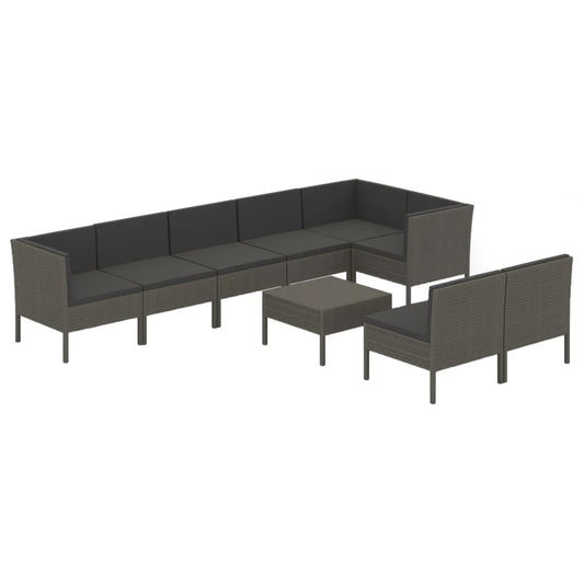 Garden Lounge Set Grey PE rattan 9 Piece Set Modular