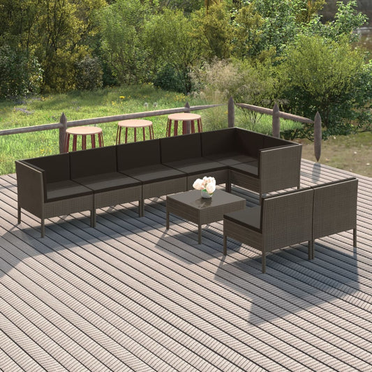 Garden Lounge Set Grey PE rattan 9 Piece Set Modular