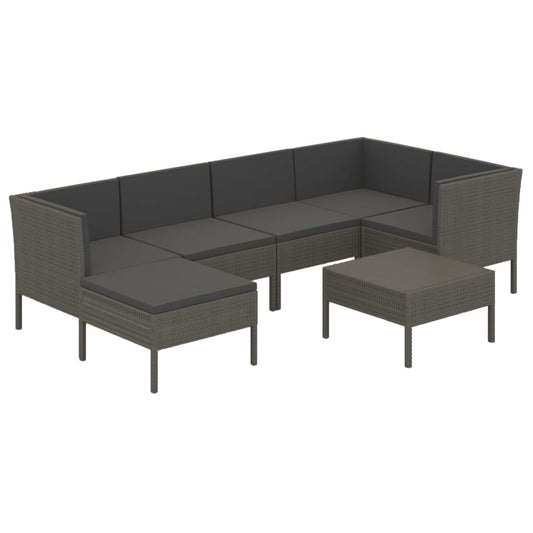 Garden Lounge Set Grey PE rattan, powder-coated steel, polyester