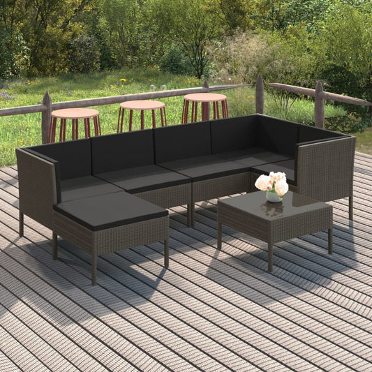 Garden Lounge Set Grey PE rattan, powder-coated steel, polyester