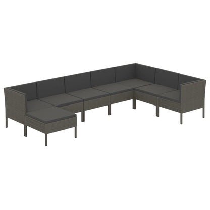Garden Lounge Set Grey PE rattan, powder-coated steel, polyester
