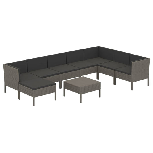 Garden Lounge Set Grey PE rattan, powder-coated steel, polyester