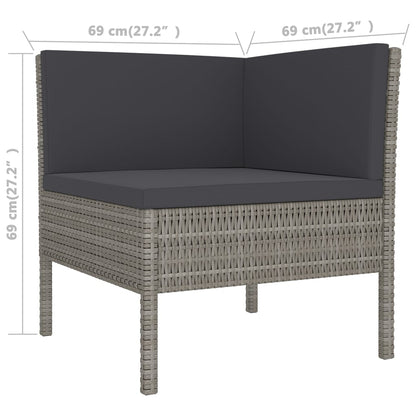 Garden Lounge Set Grey PE rattan, powder-coated steel, polyester