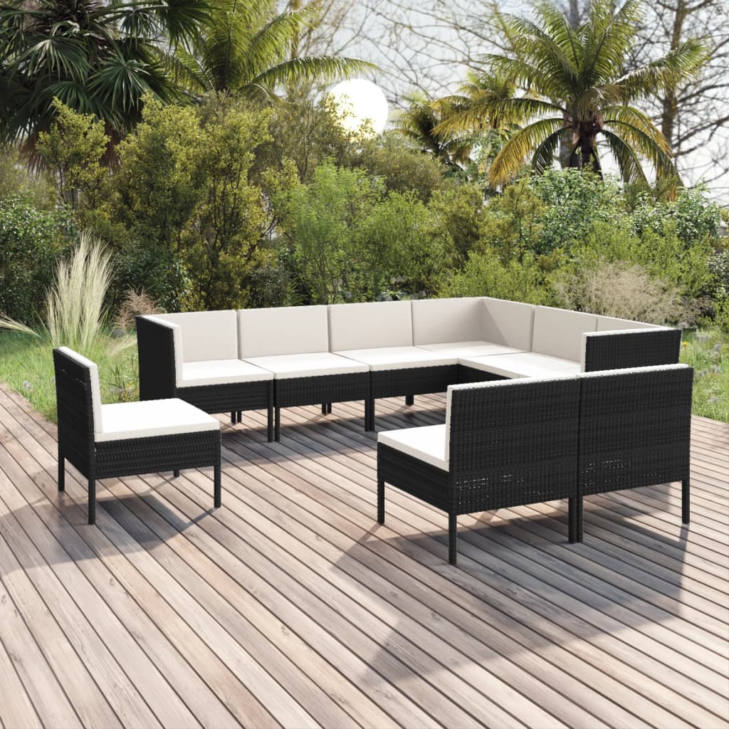Garden Lounge Set Black PE rattan Large Modular