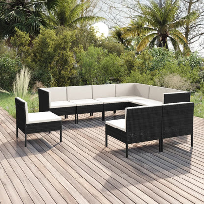 Garden Lounge Set Black PE rattan Large Modular