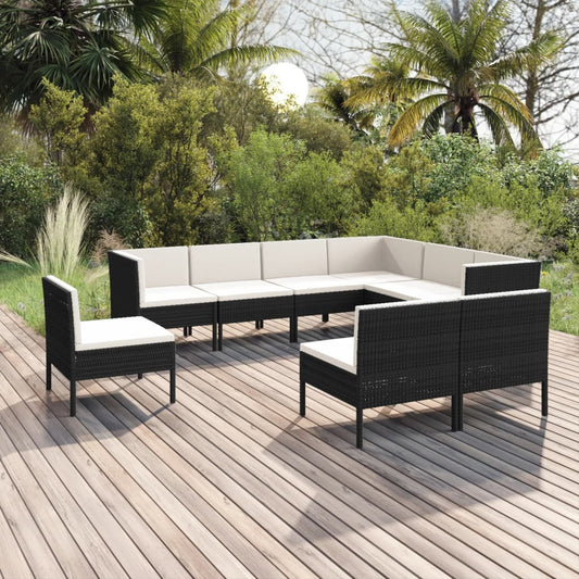 Garden Lounge Set Black PE rattan Large Modular